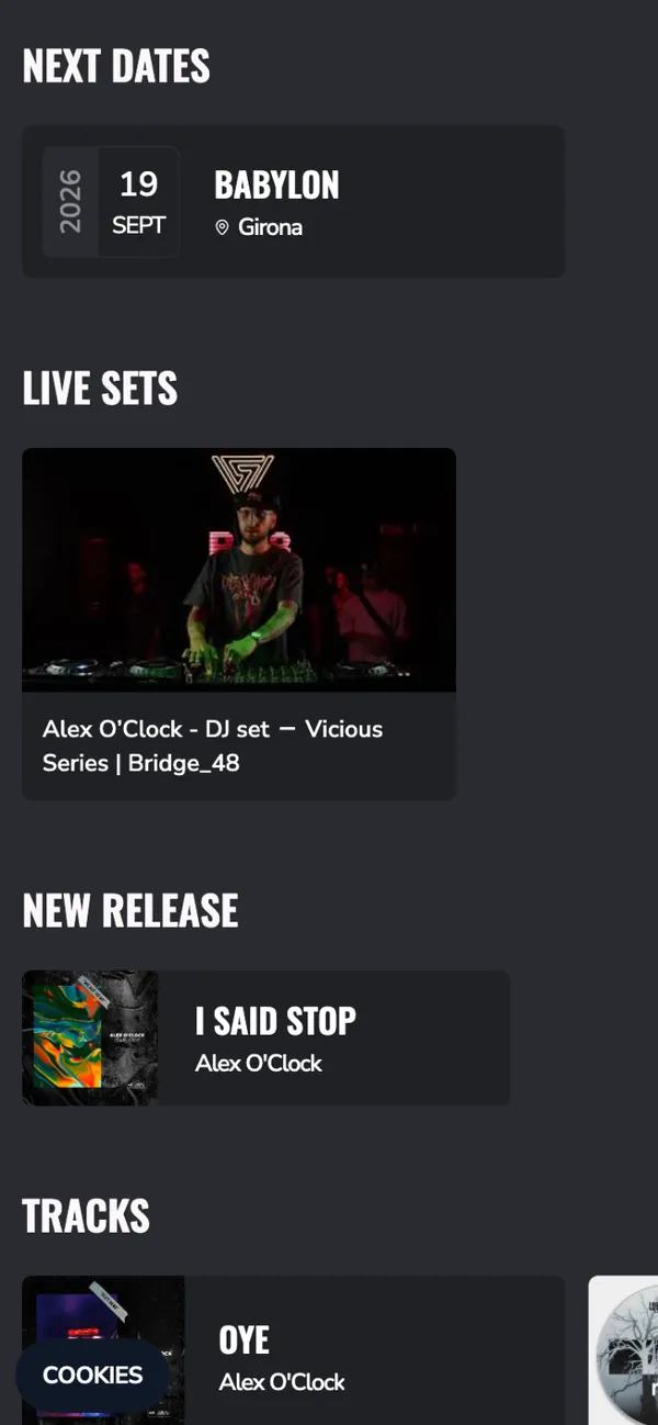 Upcoming dates and live sets