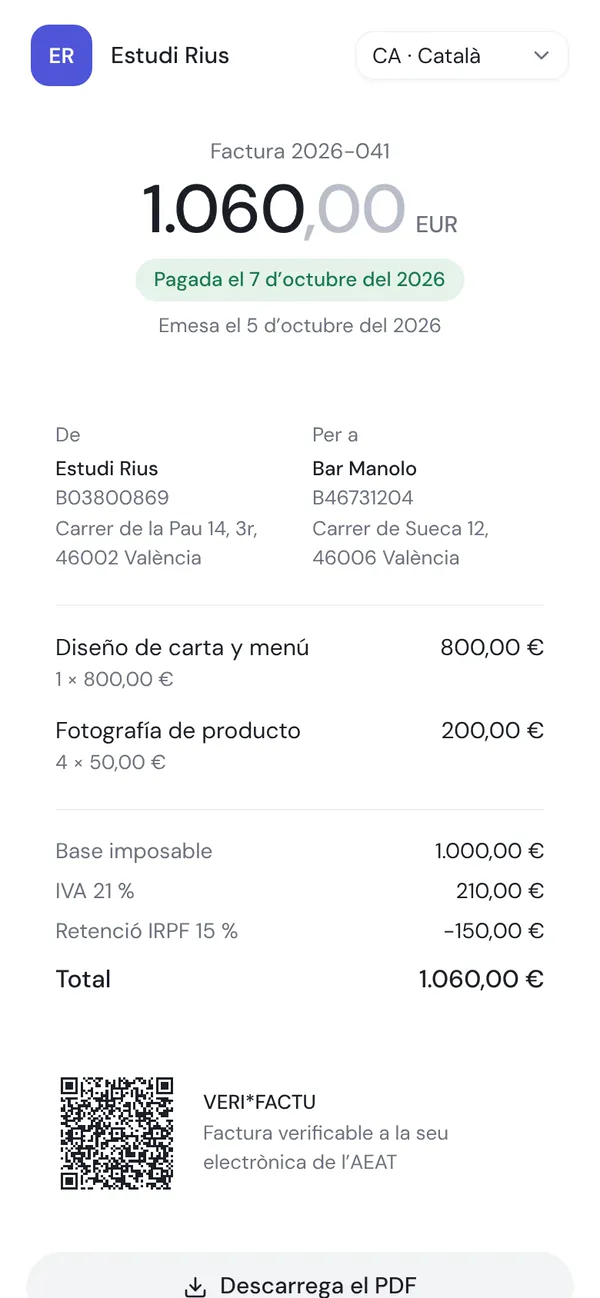 La factura tal com la veu el client