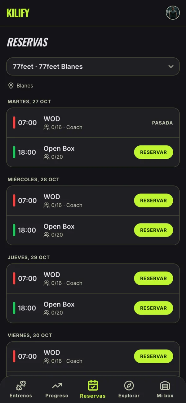 Class bookings at the box
