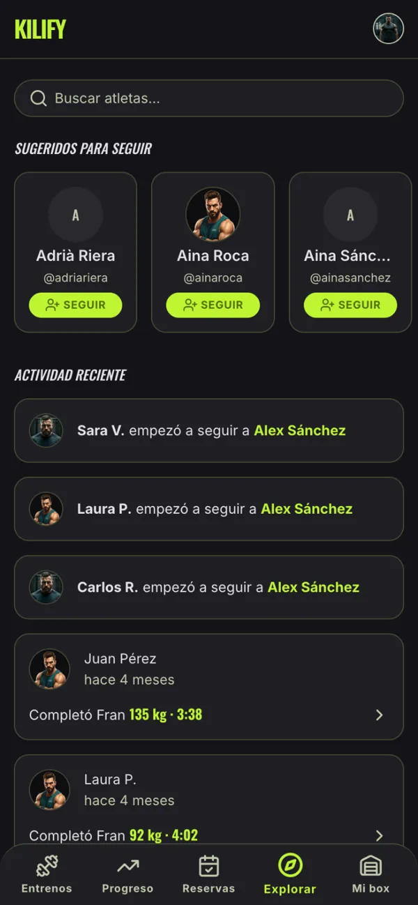 Explore: athletes to follow and activity