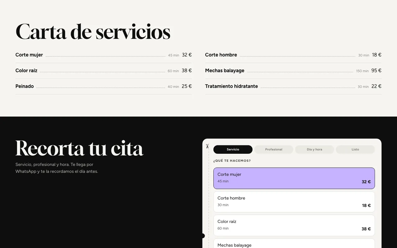 Carta de serveis amb durada i preu