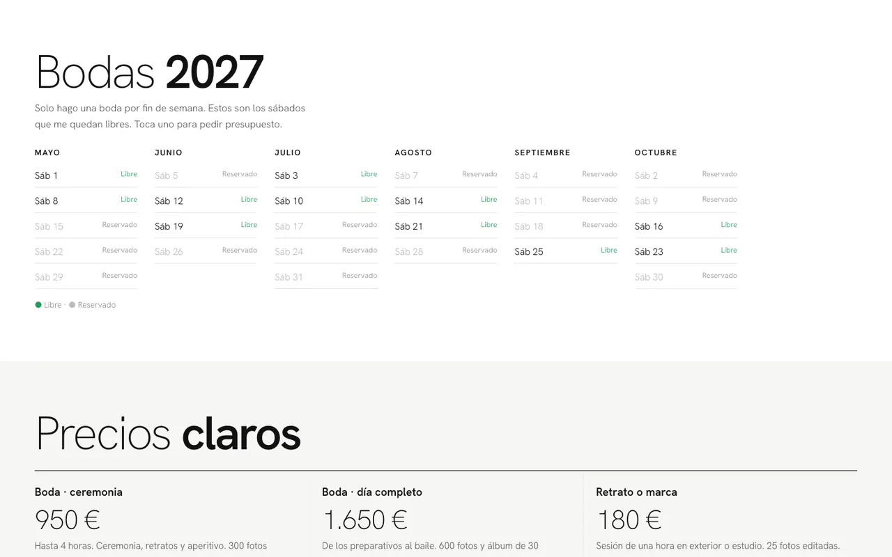 Dissabtes lliures per a casaments el 2027